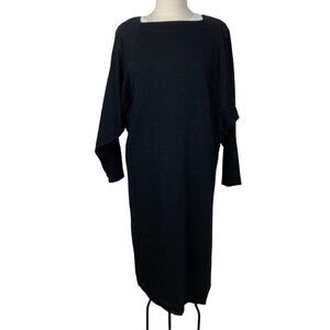Vintage  80s 90s Michael Dayan Tapemeasure Black Wool Dress 10 Dolman Sleeve